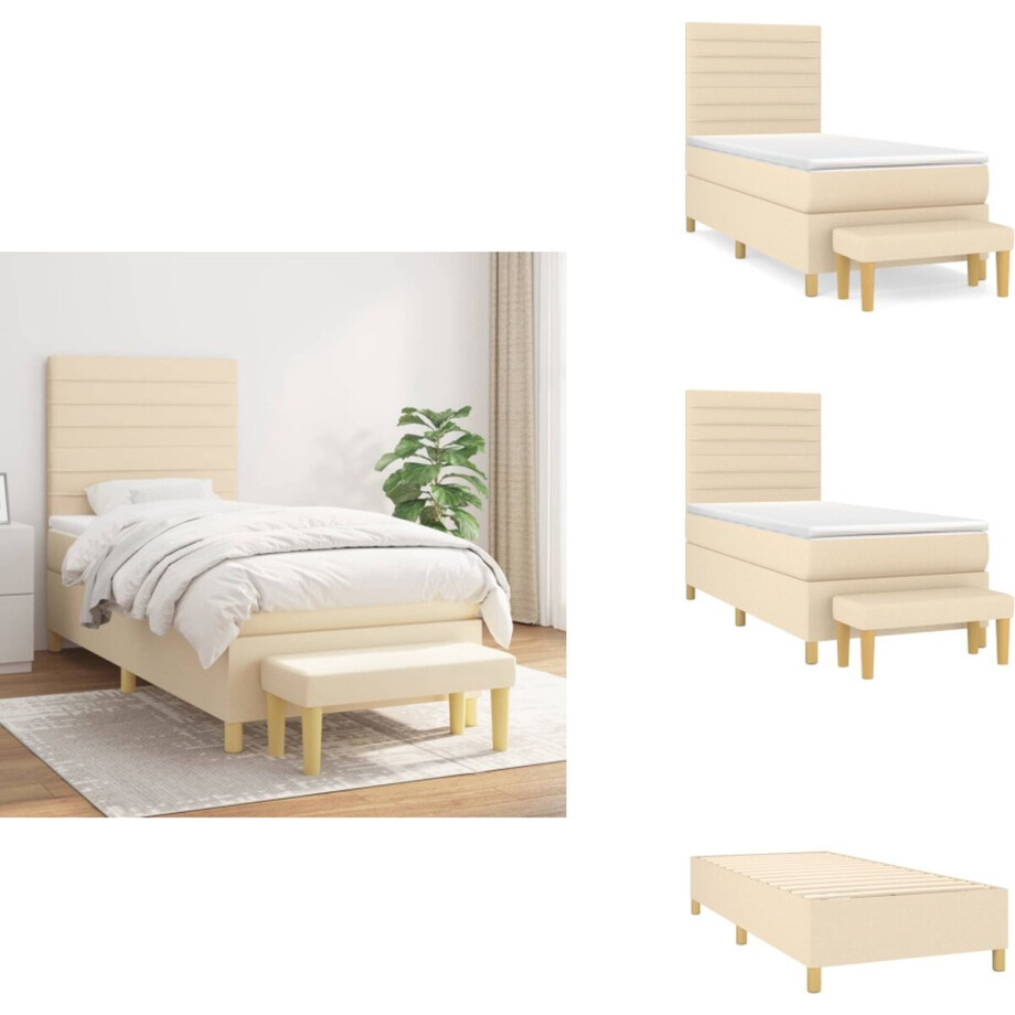 vidaXL Boxspring - Boxsprings - Pocketveringbed - Bed - Boxspring met matras stof crèmekleurig 90x190 cm vidaXL Boxspring - Boxsprings - Pocketveringbed - Bed - Boxspring met matras stof crèmekleurig 90x190 cm afbeelding 1
