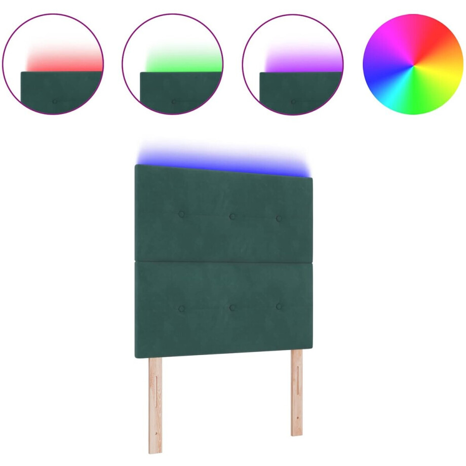 vidaXL - LED - Hoofdbord - met - LED - -striplichten - Groen - 80 - cm - Polyester afbeelding 1