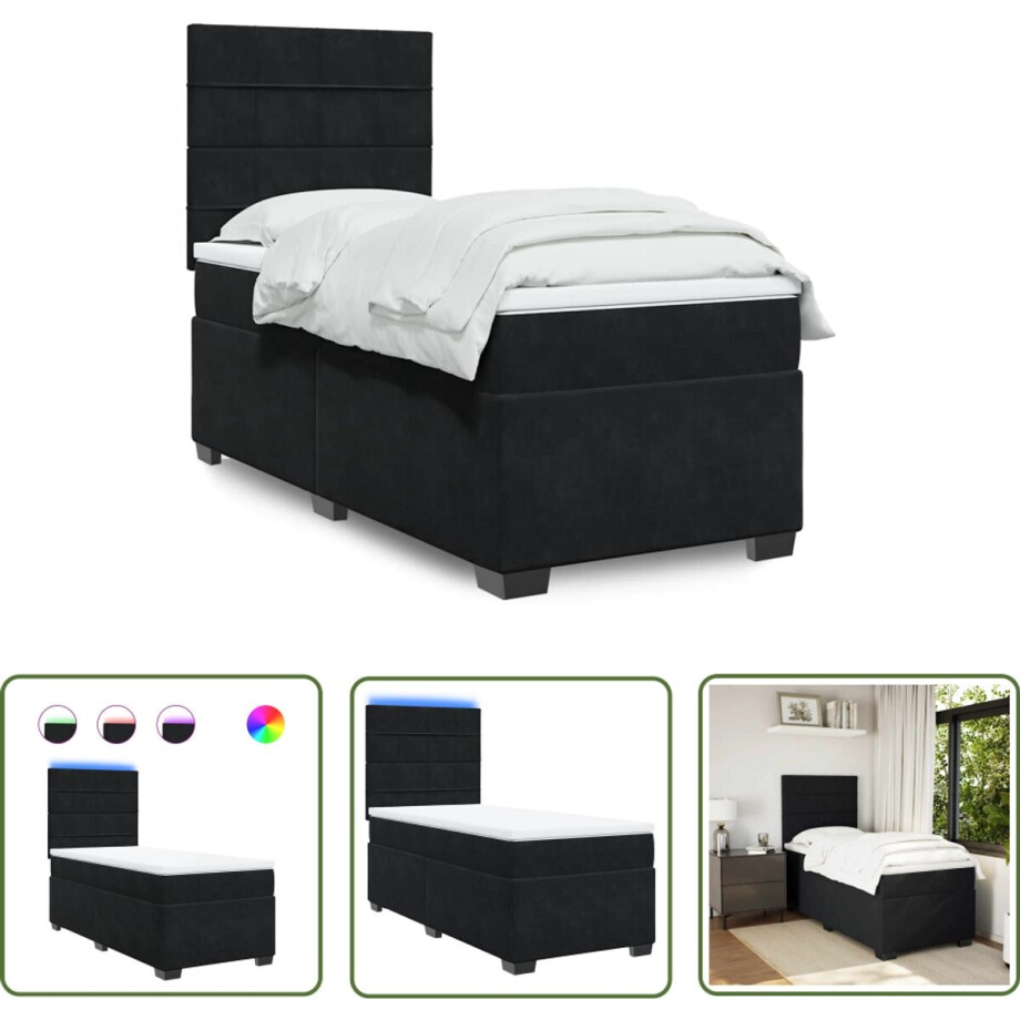 vidaXL Fluweel Bed - Boxspring - Boxspring met matras fluweel zwart 80x200 cm - Zwarte Boxspring - Led Boxspring - Boxspring 80x200 afbeelding 1