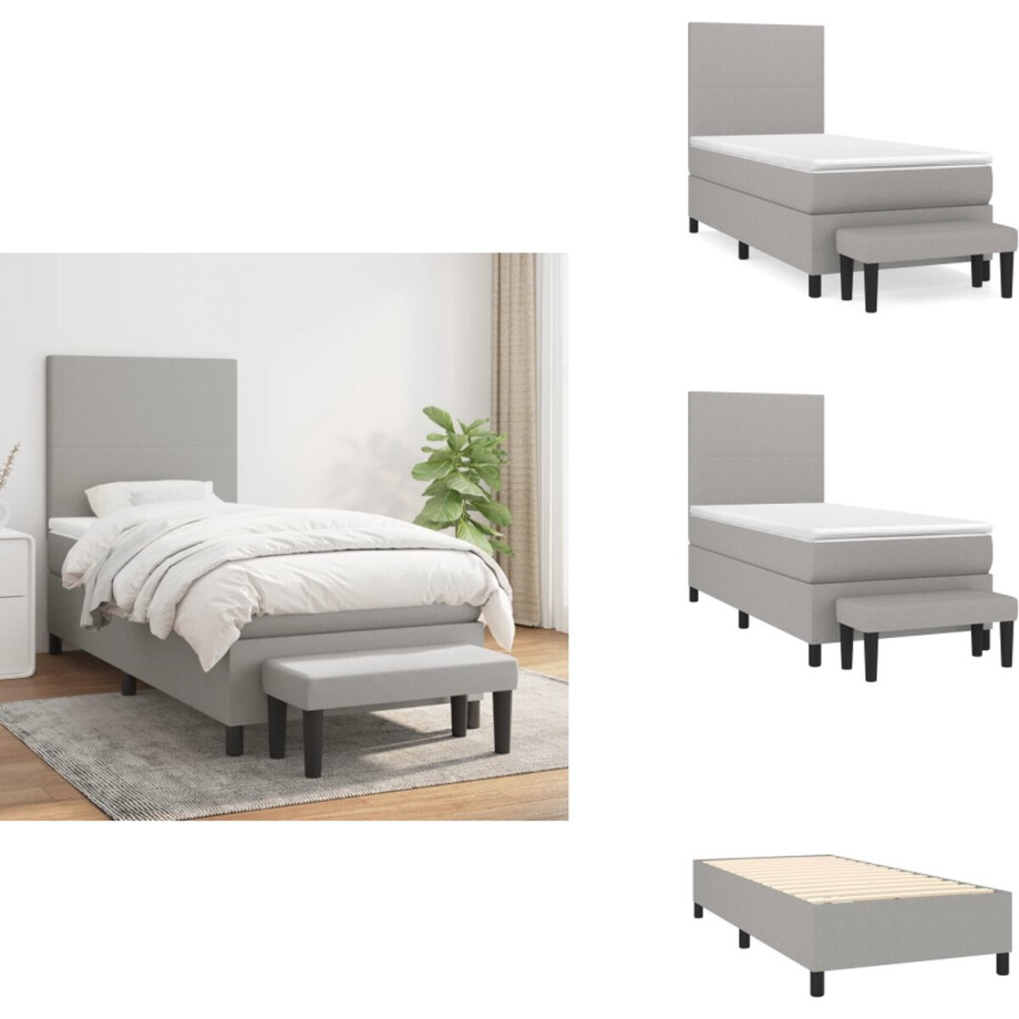 vidaXL Boxspring - Boxsprings - Pocketveringbed - Bed - Boxspring met matras stof lichtgrijs 90x200 cm vidaXL Boxspring - Boxsprings - Pocketveringbed - Bed - Boxspring met matras stof lichtgrijs 90x200 cm afbeelding 1
