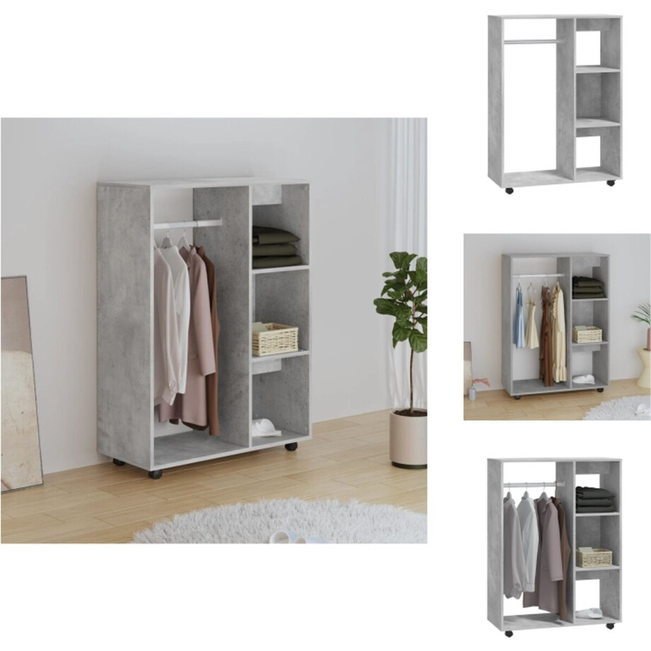 vidaXL Kledingkast - Kledingkasten - Klerenkast - Klerenkasten - Kledingkast 80x40x110 cm bewerkt hout betongrijs vidaXL Kledingkast - Kledingkasten - Klerenkast - Klerenkasten - Kledingkast 80x40x110 cm bewerkt hout betongrijs afbeelding 1