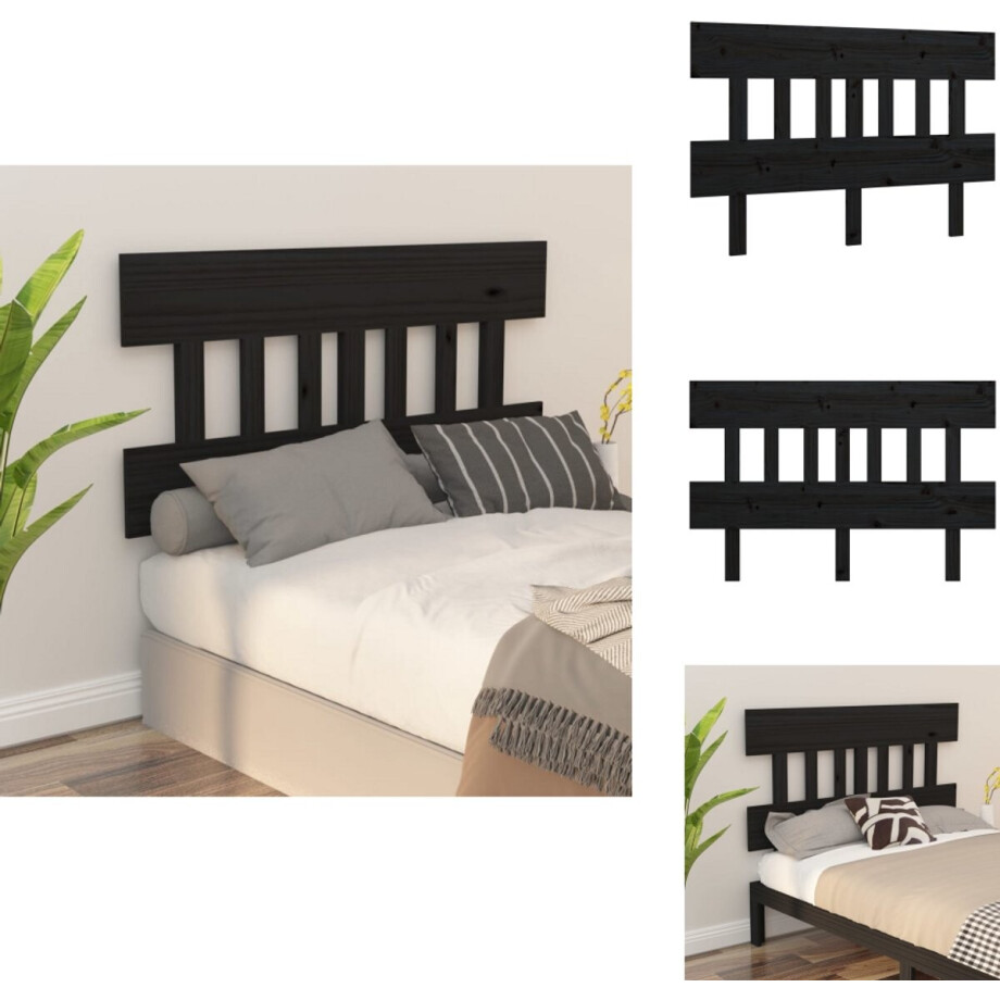 vidaXL Hoofdbord - Hoofdborden - Hoofdeinde - Houten Hoofdbord - Hoofdbord 163,5x3x81 cm massief grenenhout zwart afbeelding 1