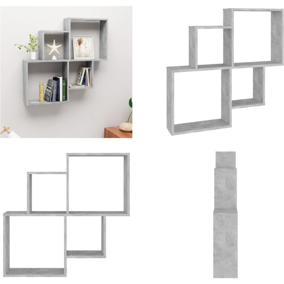 vidaXL Wandschap kubus 80x15x78,5 cm bewerkt hout betongrijs - Kubusschap - Kubusschappen - Wandschap - Wandschappen afbeelding 1