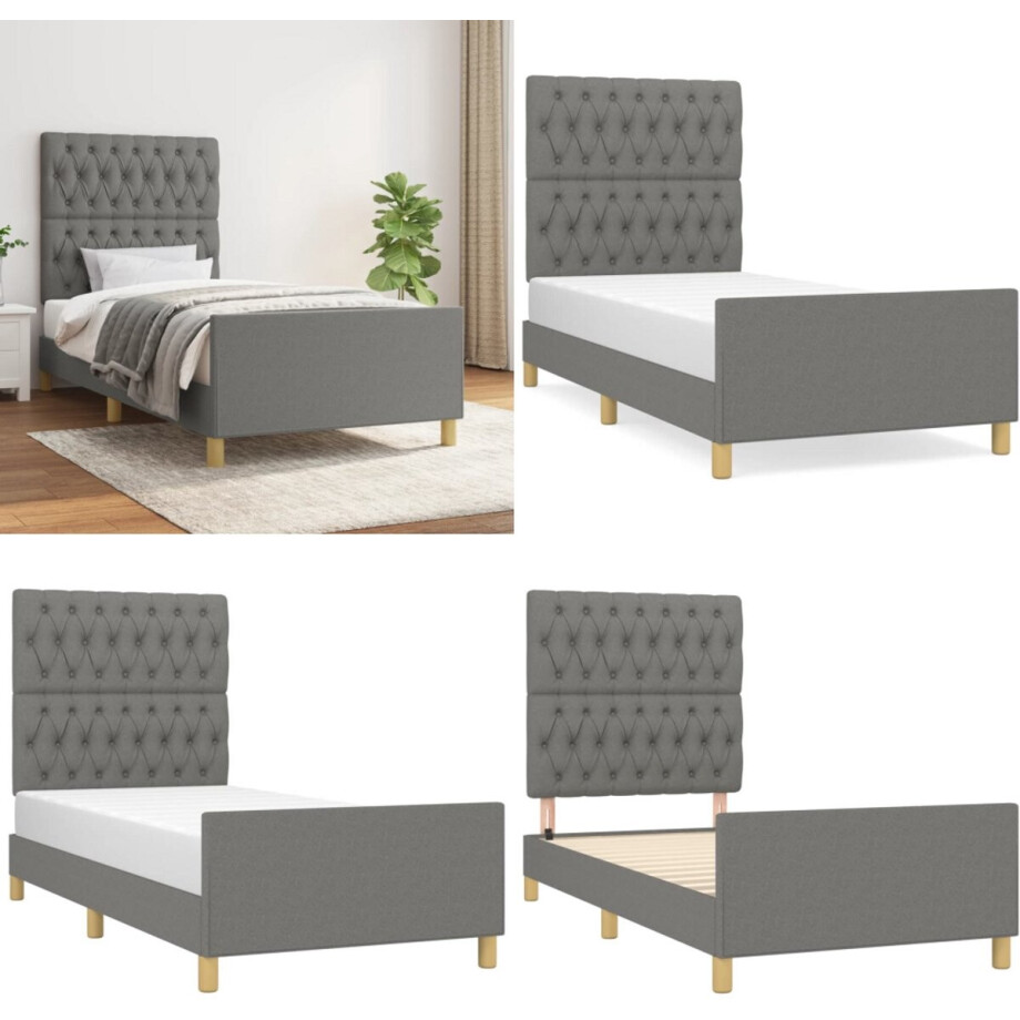 vidaXL Bedframe zonder matras 100x200 cm stof donkergrijs - Bedframe Met Hoofdeinde - Bedframes Met Hoofdeindes - Bed - Slaapmeubel vidaXL Bedframe zonder matras 100x200 cm stof donkergrijs - Bedframe Met Hoofdeinde - Bedframes Met Hoofdeindes - Bed - Slaapmeubel afbeelding 1