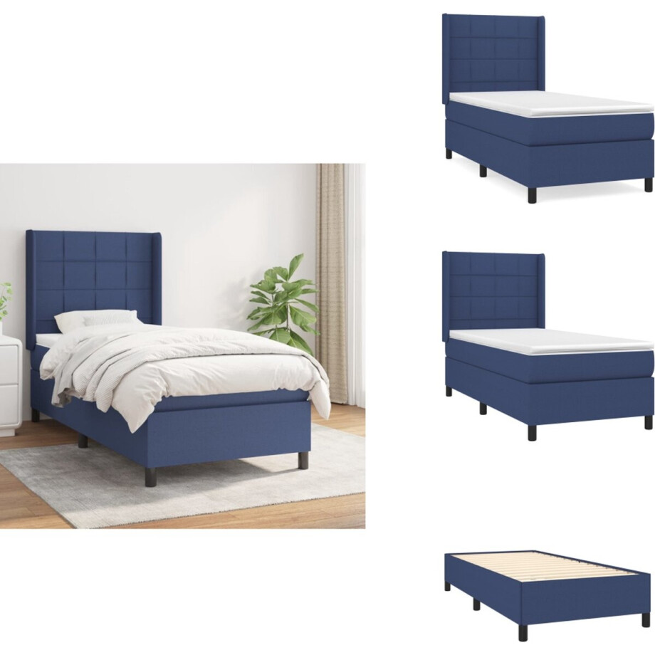 vidaXL Boxspring - Boxsprings - Bed - Slaapmeubel - Boxspring met matras stof blauw 90x200 cm afbeelding 1