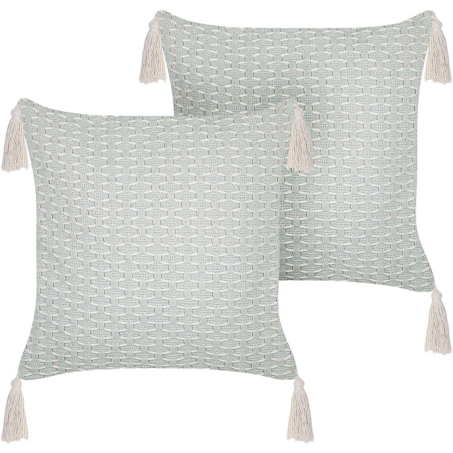 BELIANI HAKONE - Set van 2 kussens - Mintgroen - 42 x 42 cm - Polyester BELIANI HAKONE - Set van 2 kussens - Mintgroen - 42 x 42 cm - Polyester afbeelding 1