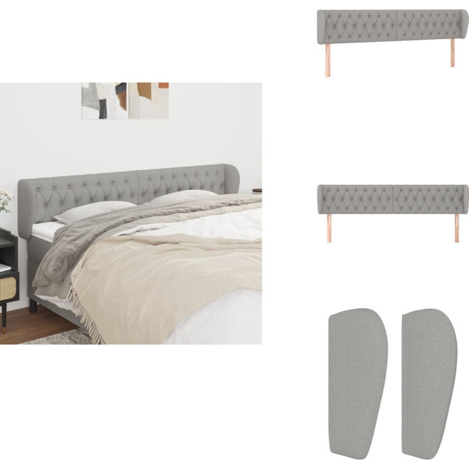 vidaXL Hoofdbord - Hoofdborden - Hoofdeinde - Houten Hoofdbord - Hoofdbord met randen 203x23x78/88 cm stof lichtgrijs afbeelding 1