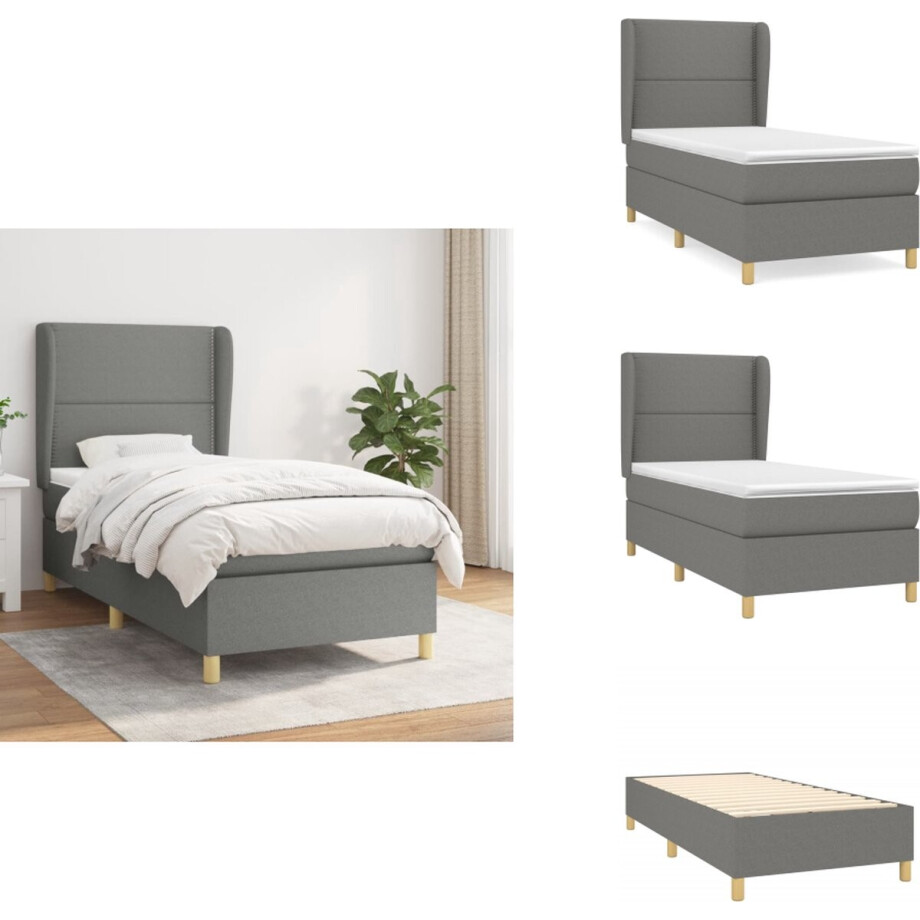 vidaXL Boxspring - Boxsprings - Bed - Slaapmeubel - Boxspring met matras stof donkergrijs 90x190 cm afbeelding 1