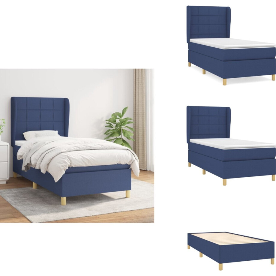 vidaXL Boxspring - Boxsprings - Bed - Slaapmeubel - Boxspring met matras stof blauw 100x200 cm afbeelding 1