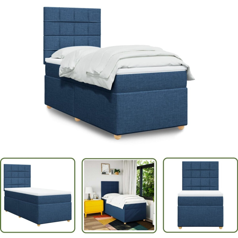 vidaXL Matras - Boxspring - Boxspring met matras stof blauw 90x200 cm - Slaapcomfort - Bed Frame - Hoofdbord vidaXL Matras - Boxspring - Boxspring met matras stof blauw 90x200 cm - Slaapcomfort - Bed Frame - Hoofdbord afbeelding 1