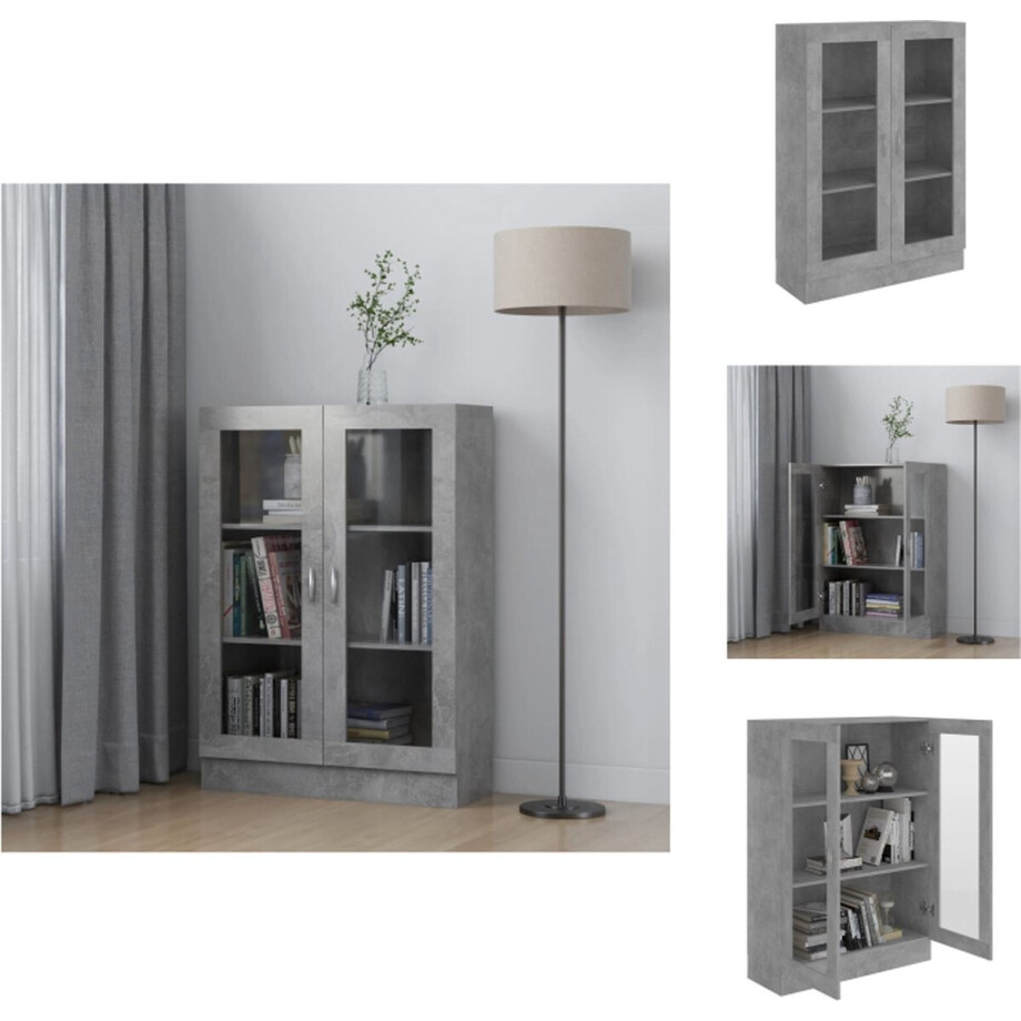 vidaXL - Vitrinekast - 82,5x30,5x115 - cm - bewerkt - hout - betongrijs vidaXL - Vitrinekast - 82,5x30,5x115 - cm - bewerkt - hout - betongrijs afbeelding 1