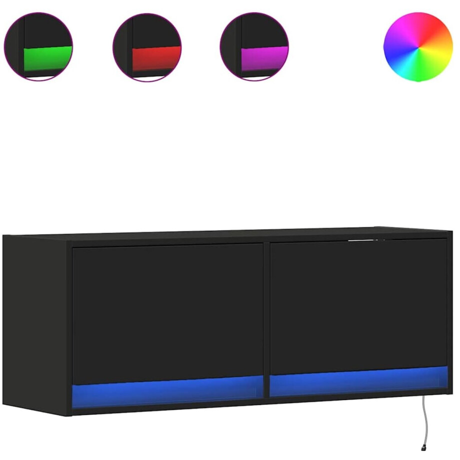 vidaXL - Tv-wandmeubel - met - LED-verlichting - 100x31x35 - cm - zwart vidaXL - Tv-wandmeubel - met - LED-verlichting - 100x31x35 - cm - zwart afbeelding 1