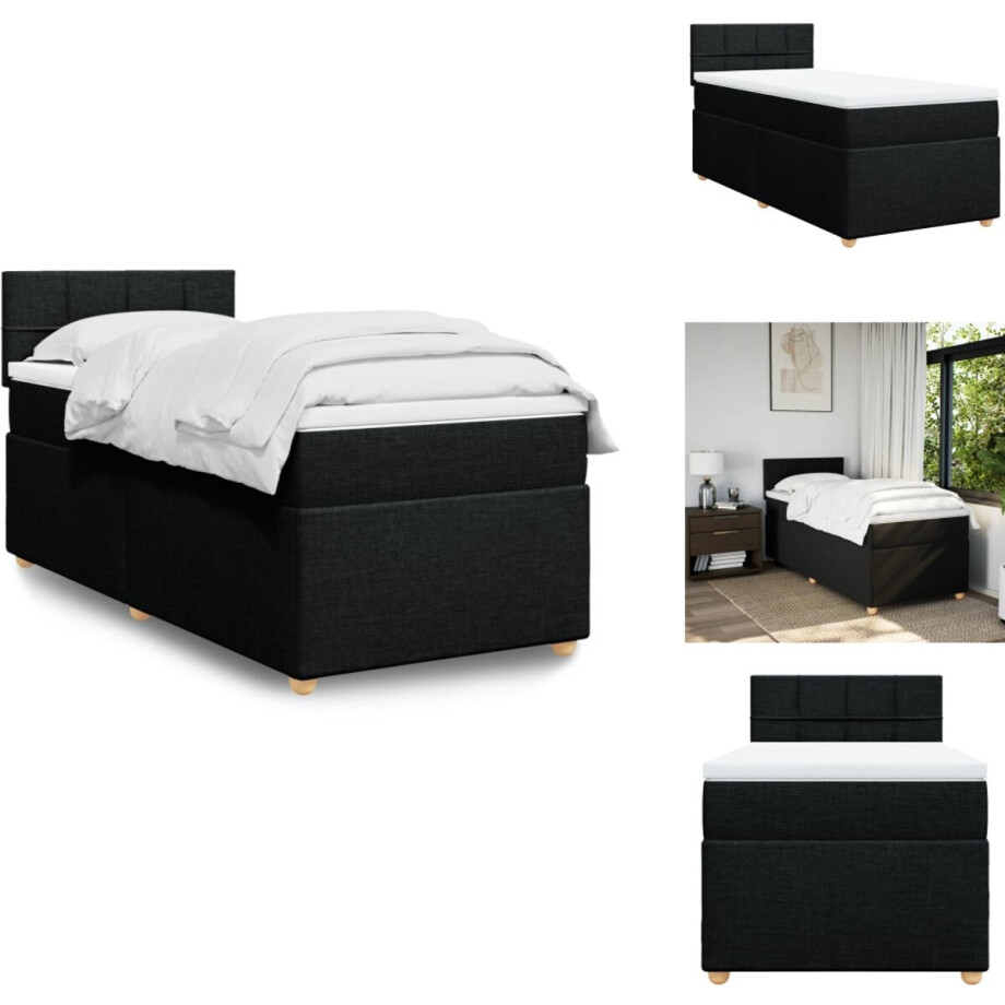 vidaXL Boxspringbed - Boxspringbedden - Boxspring - Bed - Boxspring met matras stof zwart Single (alleen AU) afbeelding 1