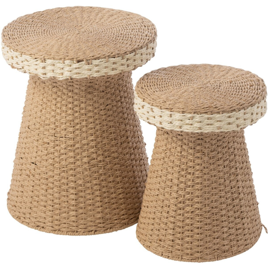 J-Line bijzettafel - papier - naturel/wit - set van 2 afbeelding 1