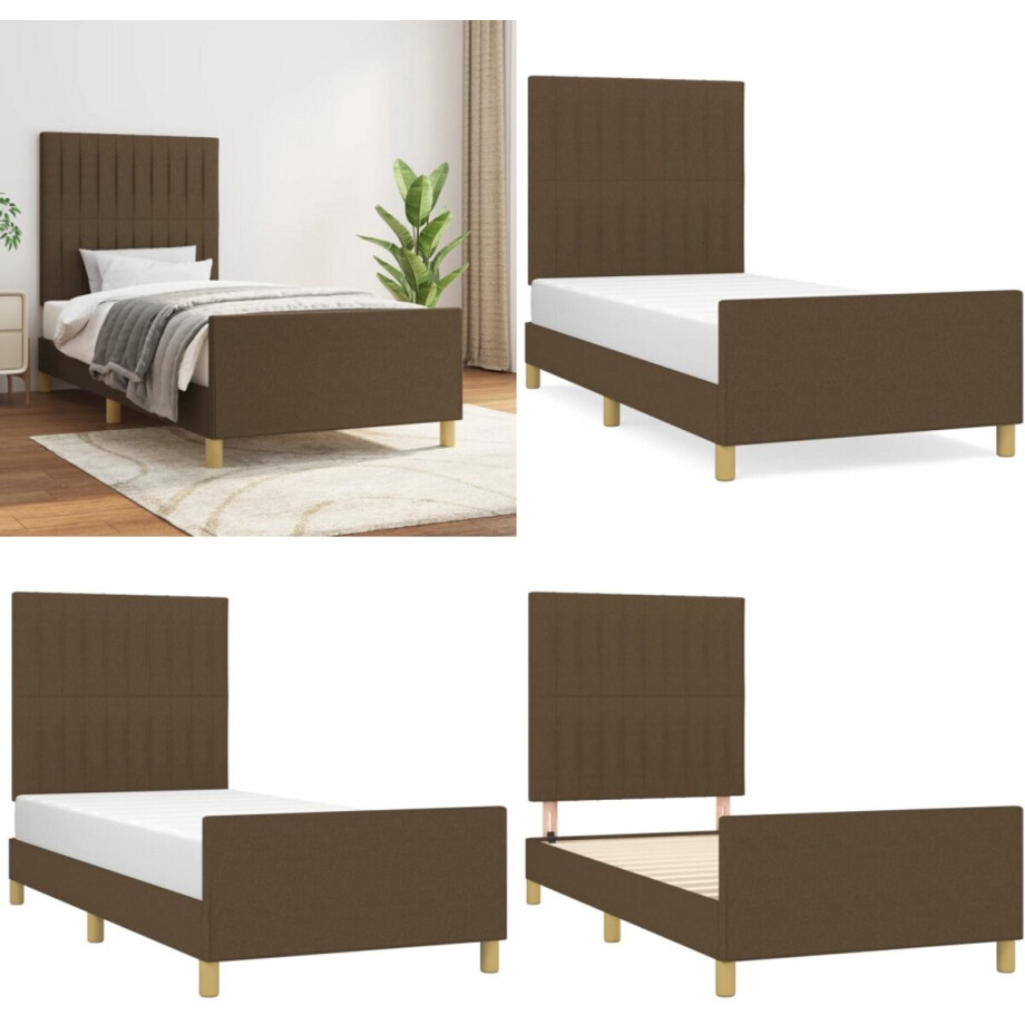 vidaXL - Bedframe - zonder - matras - 90x190 - cm - stof - donkerbruin afbeelding 1