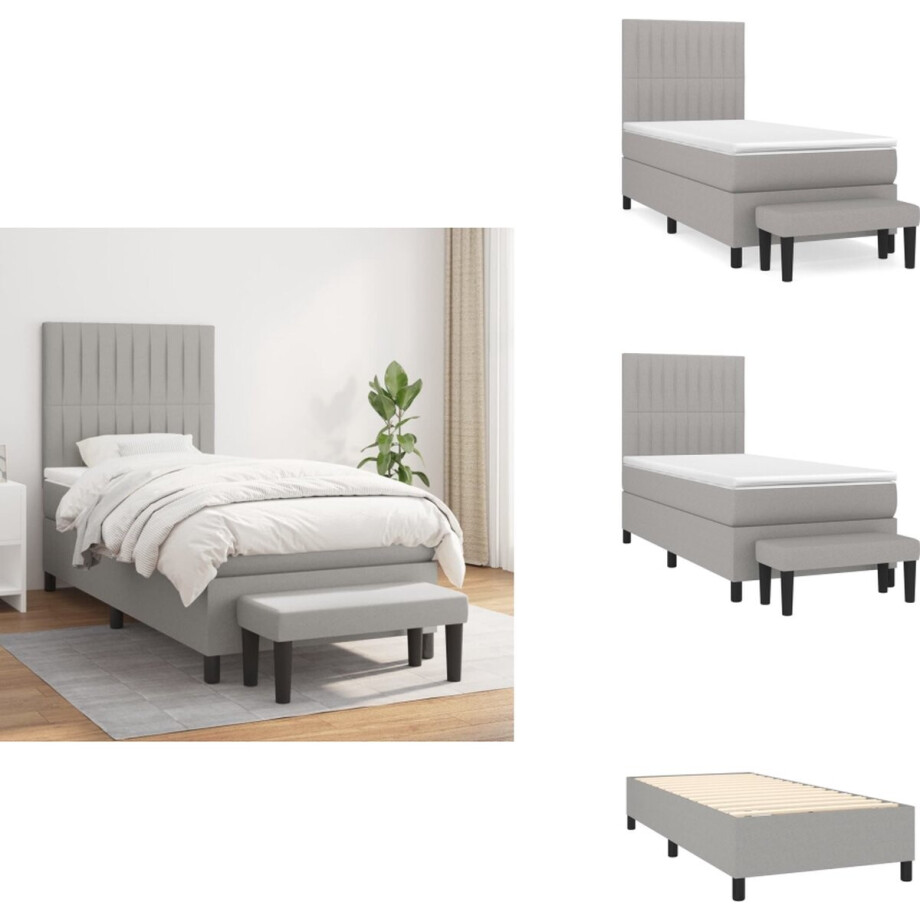 vidaXL Boxspring - Boxsprings - Pocketveringbed - Bed - Boxspring met matras stof lichtgrijs 90x190 cm afbeelding 1