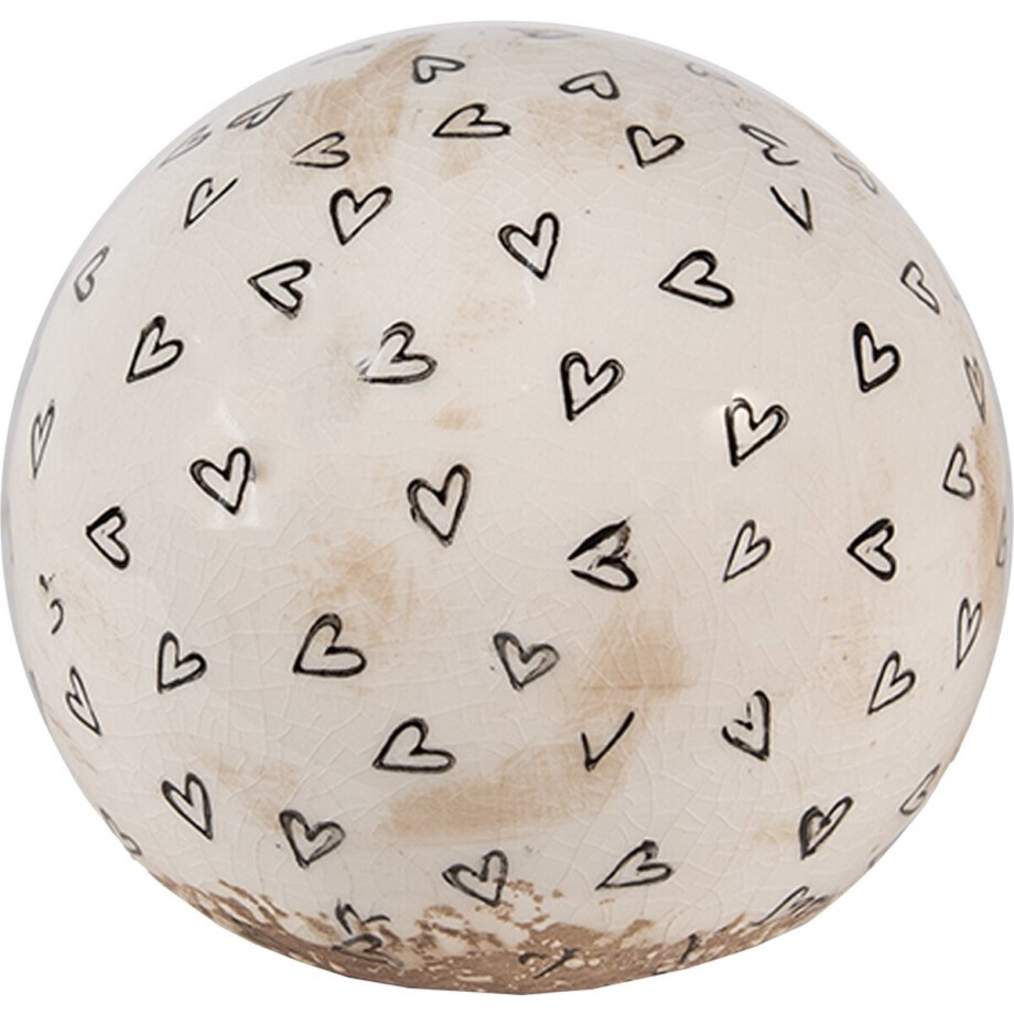 Clayre & Eef Decoratie Bal Ø 12x12 cm Beige Zwart Keramiek Hartjes afbeelding 1