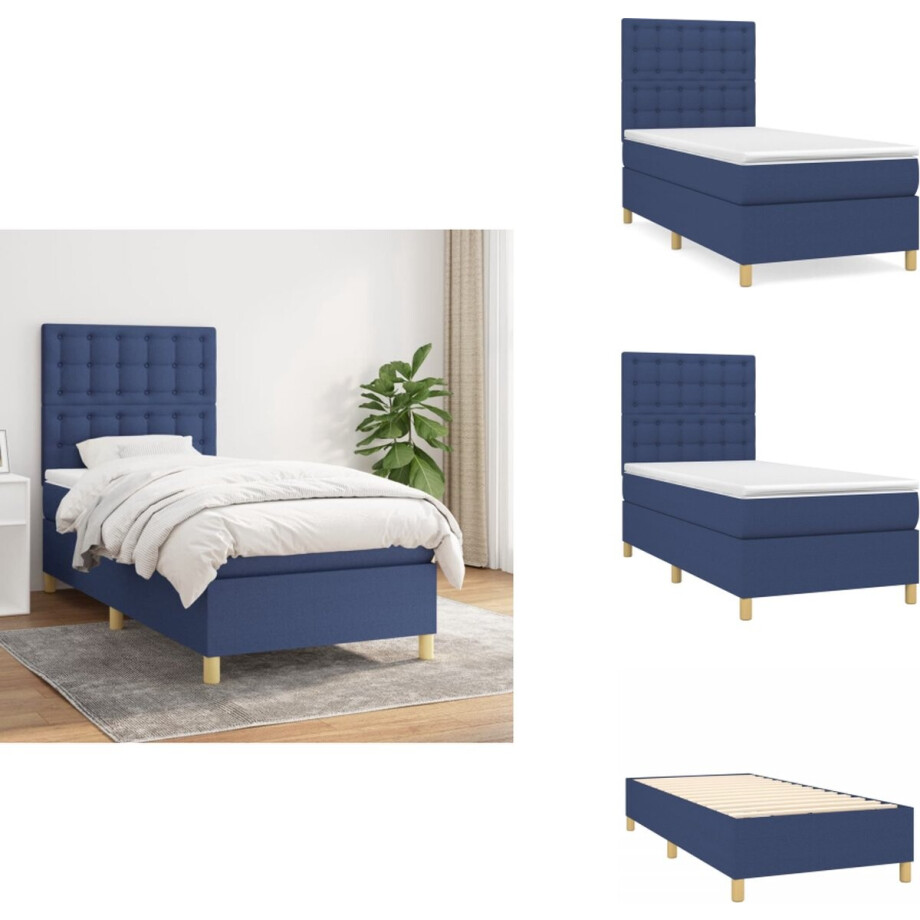 vidaXL Boxspring - Boxsprings - Bed - Slaapmeubel - Boxspring met matras stof blauw 90x190 cm afbeelding 1