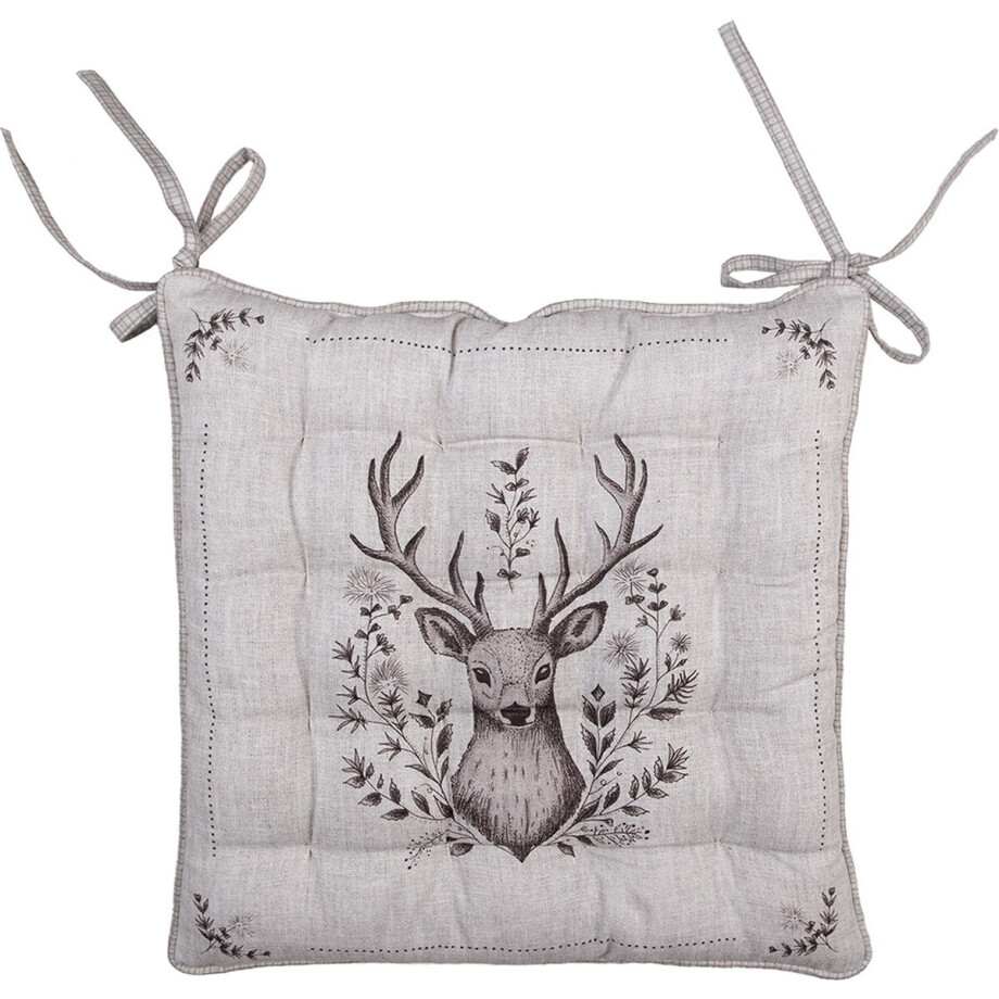 Clayre & Eef Stoelkussen Foam 40x40x4 cm Beige Katoen Hert afbeelding 1