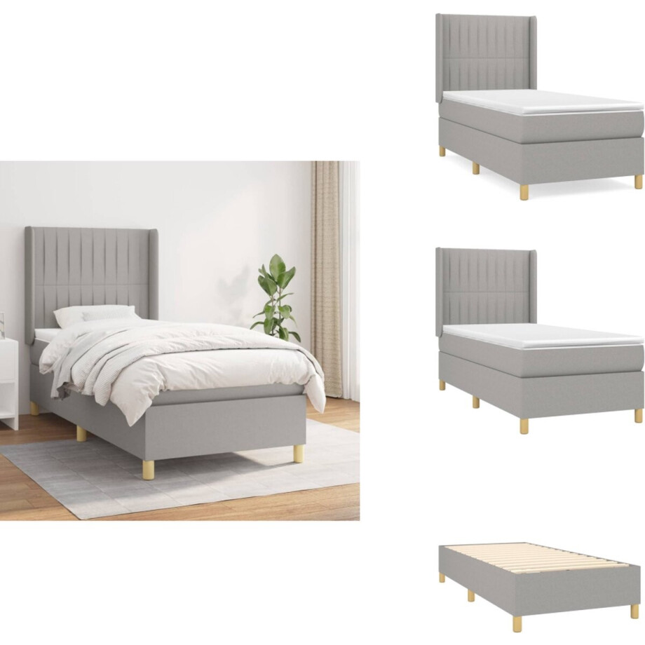 vidaXL Boxspring - Boxsprings - Bed - Slaapmeubel - Boxspring met matras stof lichtgrijs 90x200 cm afbeelding 1