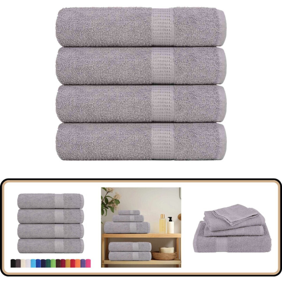 vidaXL Douchehanddoeken - 4 stuks - 70x140 cm - Grijs Zwembadhanddoek - Badlaken - Katoenen Handdoek - Dikke Handdoek - Grote Handdoek afbeelding 1