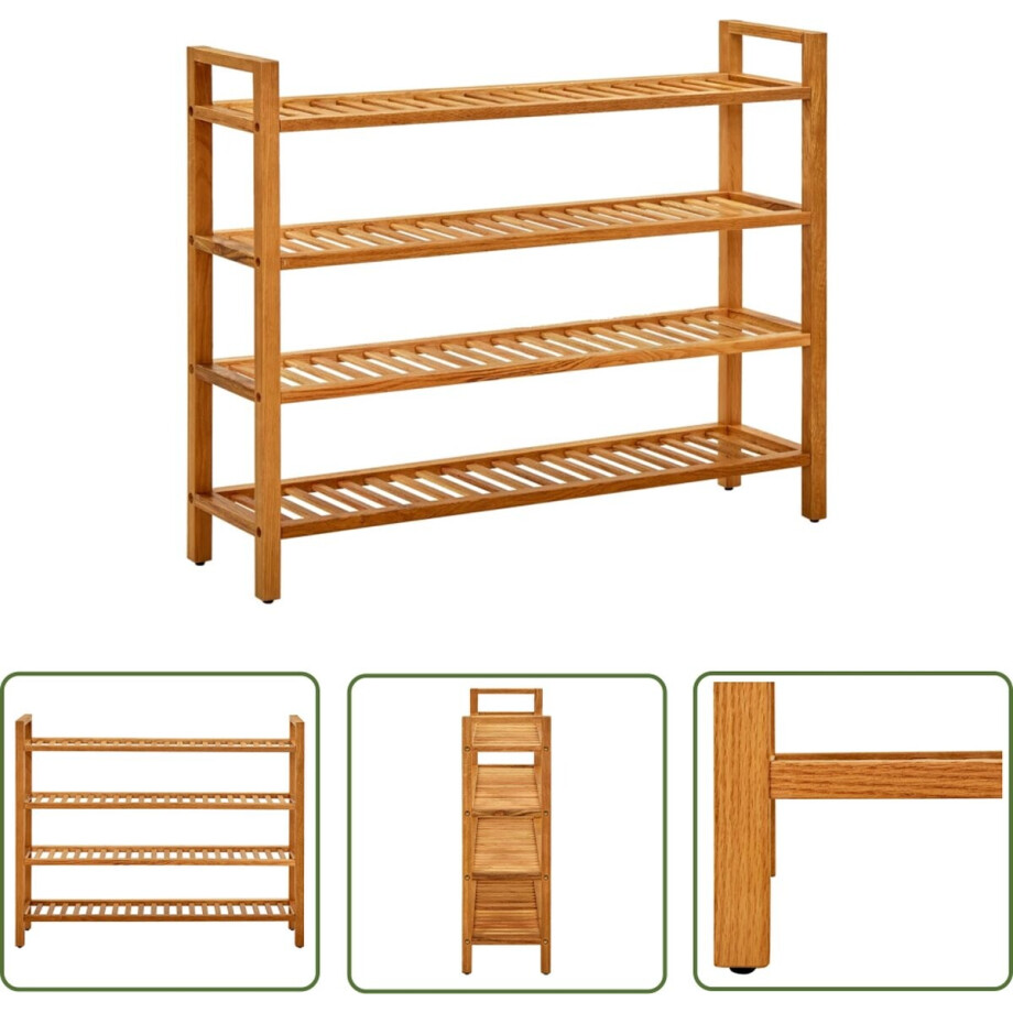 vidaXL Schoenen Organisatie - Schoenenrek - Schoenenrek met 4 schappen 100x27x80 cm massief eikenhout - Eikenhouten Schoenenrek - Vintage Schoenenrek - Landelijke Schoenenrek vidaXL Schoenen Organisatie - Schoenenrek - Schoenenrek met 4 schappen 100x27x80 cm massief eikenhout - Eikenhouten Schoenenrek - Vintage Schoenenrek - Landelijke Schoenenrek afbeelding 1