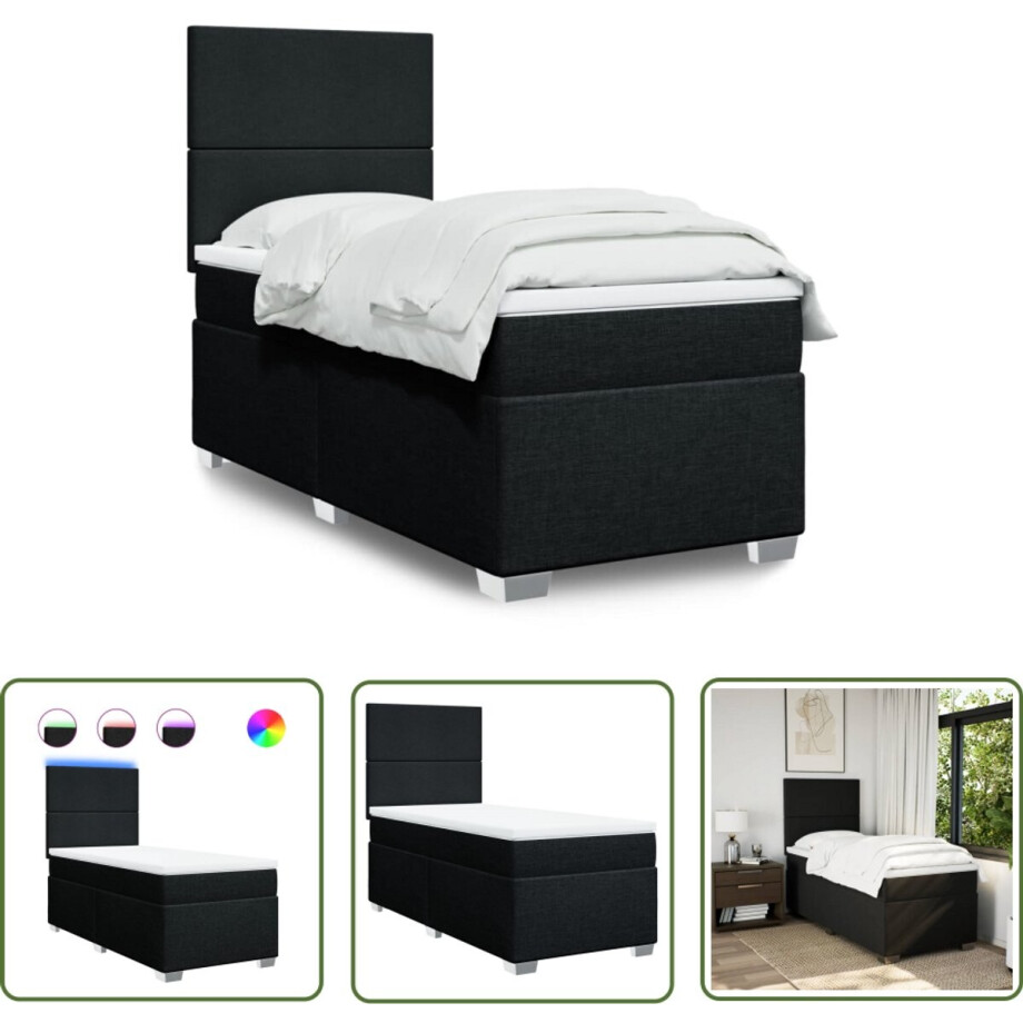 vidaXL Boxspringbed - Boxspring - Boxspring met matras stof zwart 80x200 cm - Matras - Led Verlichting - Zwarte Boxspring vidaXL Boxspringbed - Boxspring - Boxspring met matras stof zwart 80x200 cm - Matras - Led Verlichting - Zwarte Boxspring afbeelding 1