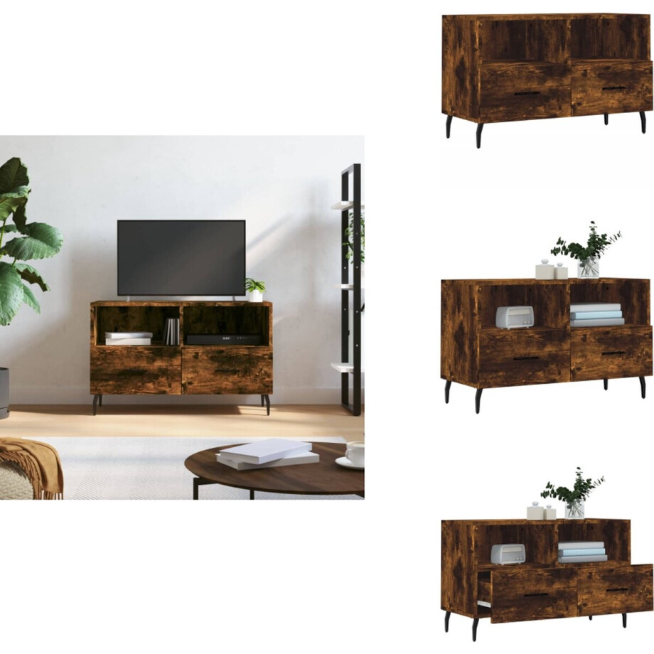 vidaXL Tv-meubel - Tv-meubelen - Tv Kast - Opbergkast - Tv-meubel 80x36x50 cm bewerkt hout gerookt eikenkleurig vidaXL Tv-meubel - Tv-meubelen - Tv Kast - Opbergkast - Tv-meubel 80x36x50 cm bewerkt hout gerookt eikenkleurig afbeelding 1