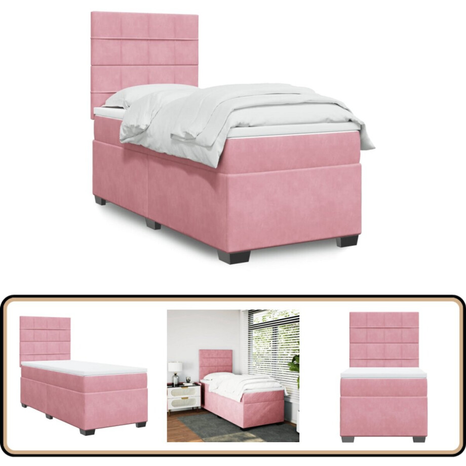 vidaXL Boxspring met matras fluweel roze 100x200 cm vidaXL Boxspring met matras fluweel roze 100x200 cm afbeelding 1