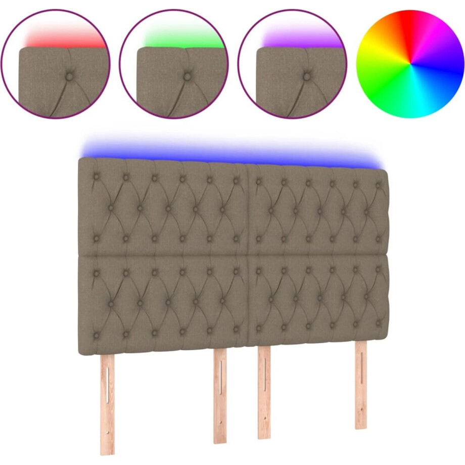 vidaXL - Hoofdbord - LED - 160x7x118/128 - cm - stof - taupe afbeelding 1
