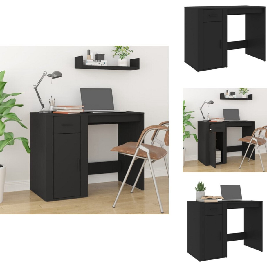 vidaXL Bureau - Bureaus - Tafel - Computerbureau - Bureau 100x49x75 cm bewerkt hout zwart afbeelding 1