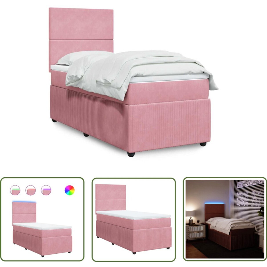 vidaXL Slaapcomfort - Boxspring - Boxspring met matras fluweel roze 100x200 cm - Fluweel - Roze - Pocketvering afbeelding 1