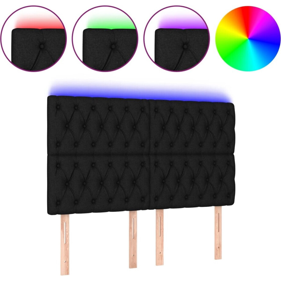 vidaXL - Hoofdbord - LED - 160x7x118/128 - cm - stof - zwart afbeelding 1