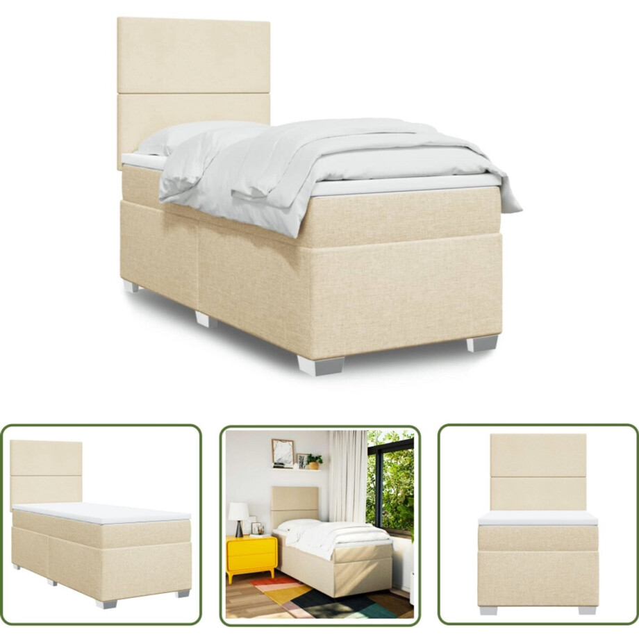 vidaXL Boxspringbed - Boxspring - Boxspring met matras stof crèmekleurig 90x200 cm - Creme Kleurig - Slaapcomfort - Pocketvering afbeelding 1
