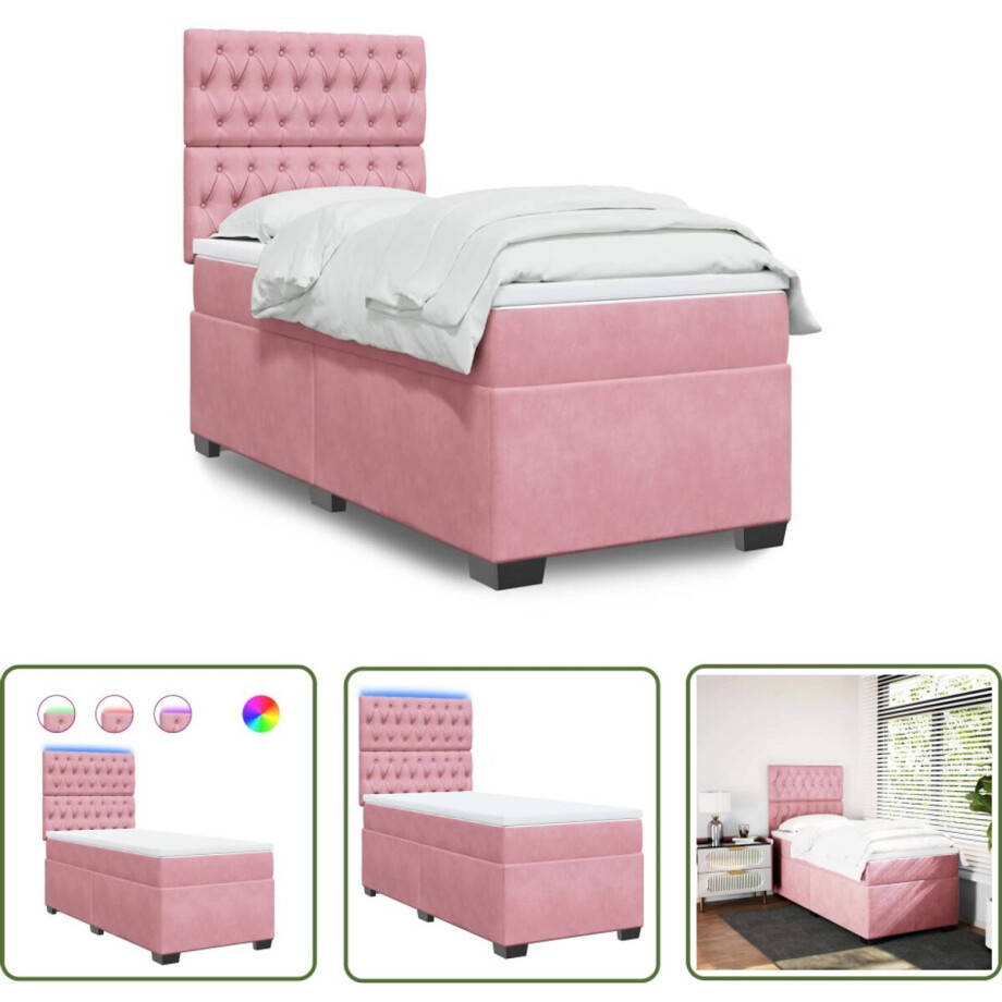 vidaXL Matras - Boxspring - Boxspring met matras fluweel roze 80x200 cm - Fluweel - Roze - Led Verlichting vidaXL Matras - Boxspring - Boxspring met matras fluweel roze 80x200 cm - Fluweel - Roze - Led Verlichting afbeelding 1