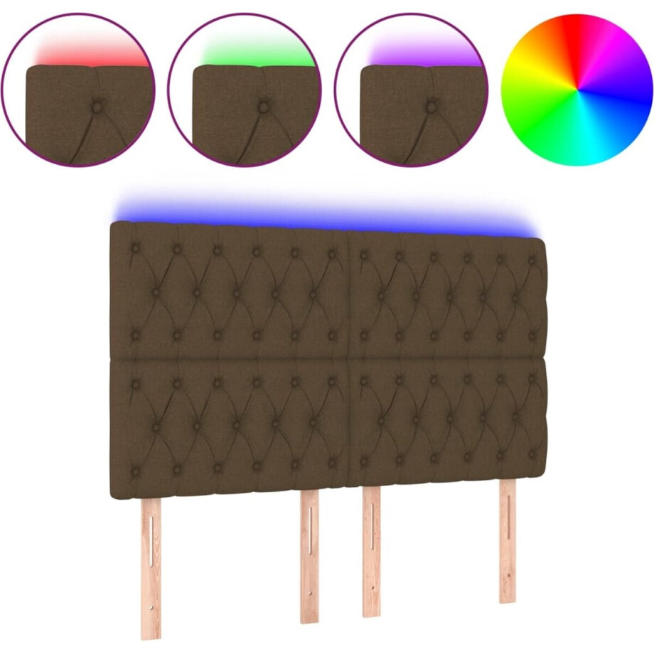vidaXL - Hoofdbord - LED - 144x7x118/128 - cm - stof - donkerbruin afbeelding 1