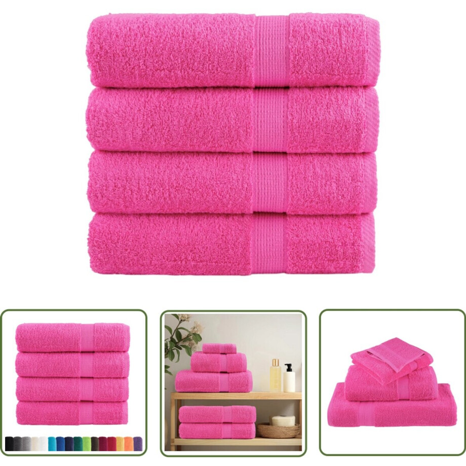 vidaXL Katoenen Handdoeken - Badhanddoeken - Badhanddoeken SOLUND 4 st 600 g/m² 70x140 cm roze - Roze Handdoeken - Badkamertextiel - Hotelhanddoeken vidaXL Katoenen Handdoeken - Badhanddoeken - Badhanddoeken SOLUND 4 st 600 g/m² 70x140 cm roze - Roze Handdoeken - Badkamertextiel - Hotelhanddoeken afbeelding 1