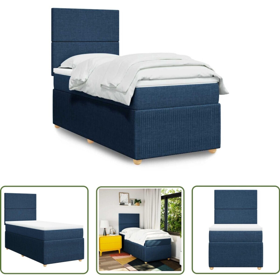 vidaXL Matras - Boxspring - Boxspring met matras stof blauw 90x200 cm - Bed - Slaapkamer - Boxspringbed vidaXL Matras - Boxspring - Boxspring met matras stof blauw 90x200 cm - Bed - Slaapkamer - Boxspringbed afbeelding 1