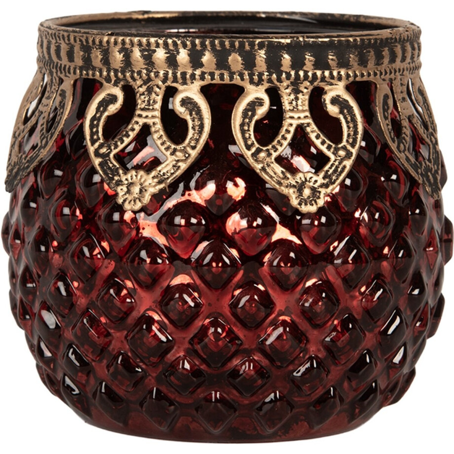Clayre & Eef Waxinelichthouder Ø 9x8 cm Rood Glas Clayre & Eef Waxinelichthouder Ø 9x8 cm Rood Glas afbeelding 1