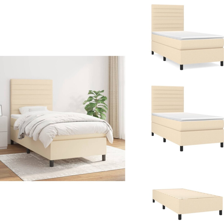 vidaXL Boxspring - Boxsprings - Bed - Slaapmeubel - Boxspring met matras stof crèmekleurig 80x200 cm afbeelding 1