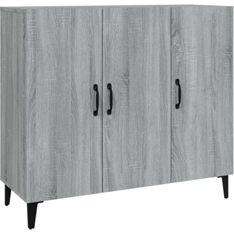 vidaXL - Dressoir - 90x34x80 - cm - bewerkt - hout - grijs - sonoma - eikenkleurig vidaXL - Dressoir - 90x34x80 - cm - bewerkt - hout - grijs - sonoma - eikenkleurig afbeelding 1