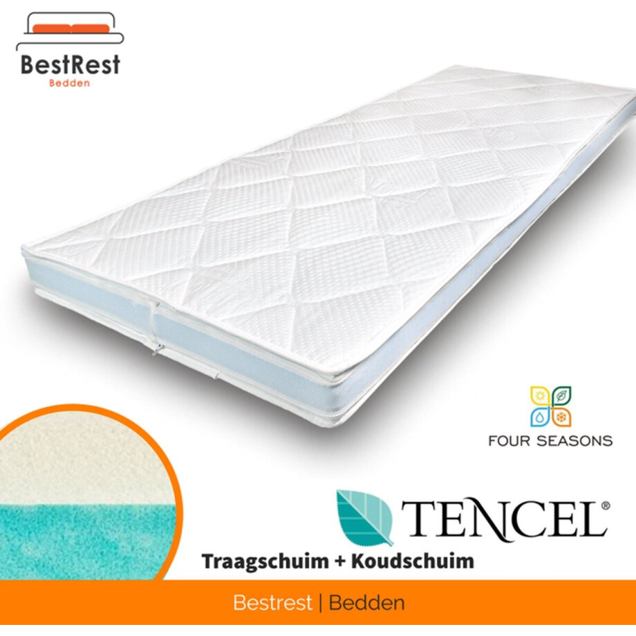 Topdekmatras Tencel  Flip Topper - twee hardheden - Duo - Topper 160x220cm - Traagschuim/ Koudschuim Hybride - 12cm dik - Orthopedisch afbeelding 1