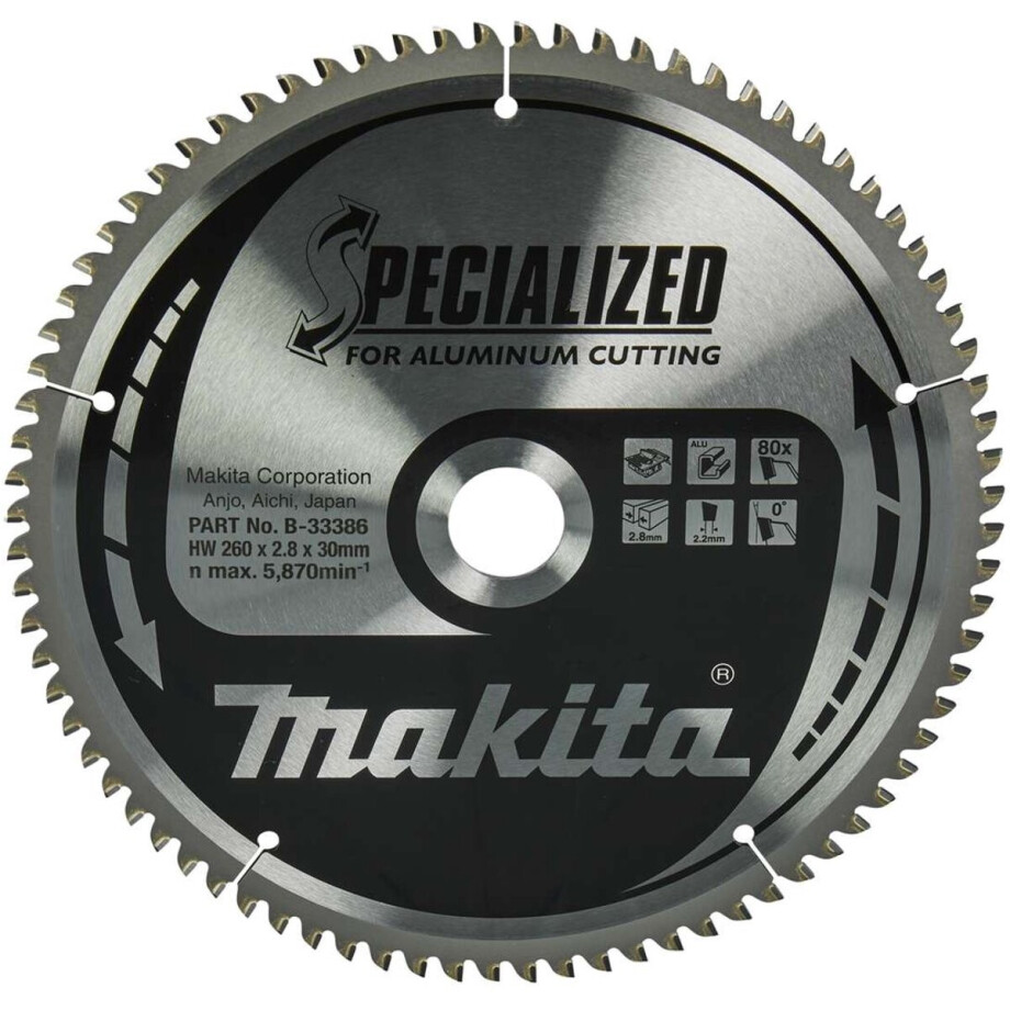 Makita Tafelzaagblad voor Aluminium | Specialized: Aluminium | Ø 260mm Asgat 30mm 80T - B-09715 afbeelding 1