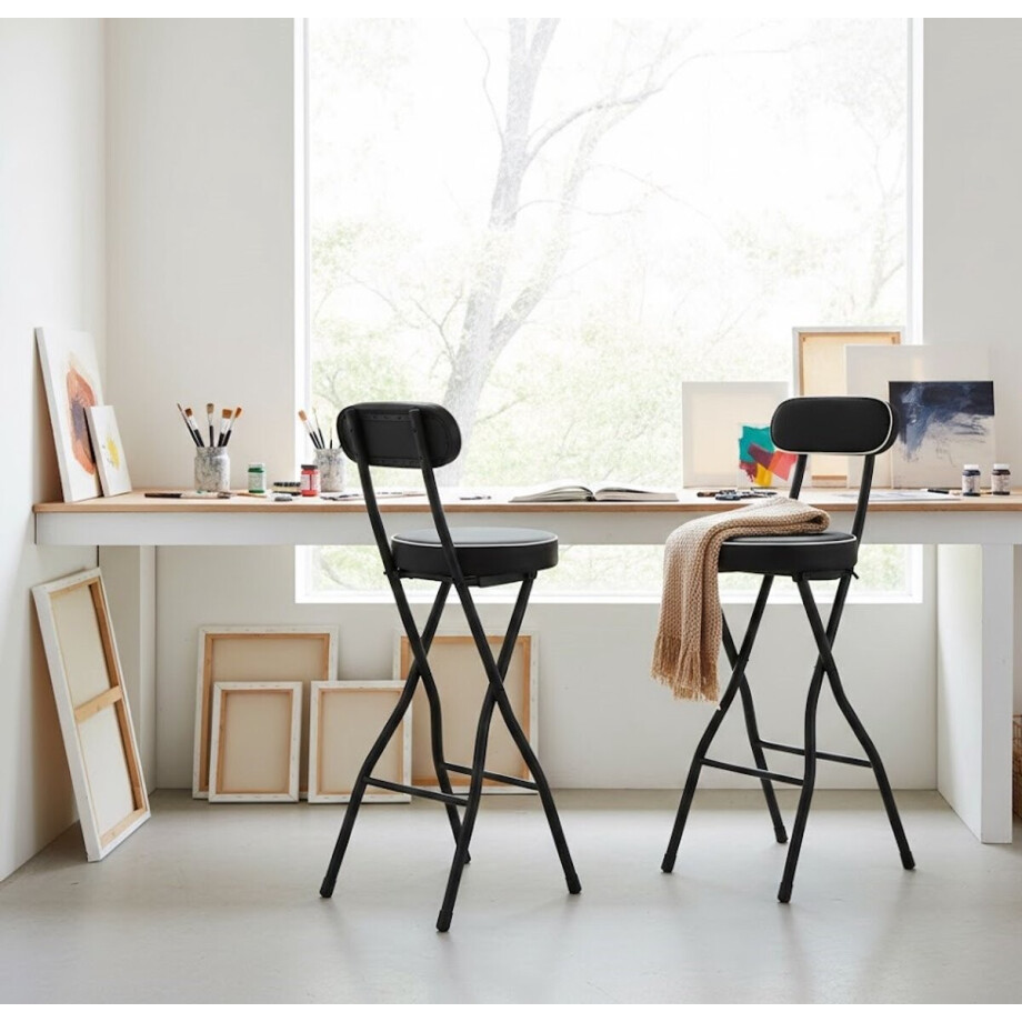 Design Barkrukken Set van 2 - Hoogteverstelbaar - 360° Draaibaar - Zwart - Novihome Design Barkrukken Set van 2 - Hoogteverstelbaar - 360° Draaibaar - Zwart - Novihome afbeelding 1