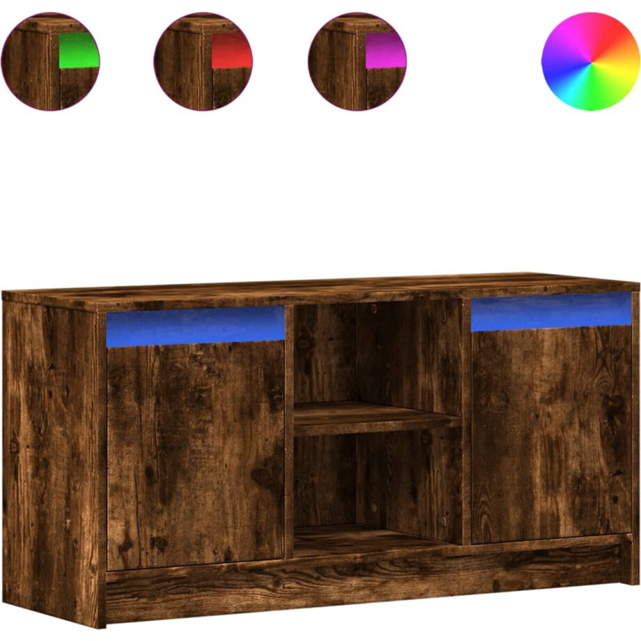 vidaXL - Tv-meubel - met - LED - 100x34x50 - cm - bewerkt - hout - gerookt - eikenkleur afbeelding 1