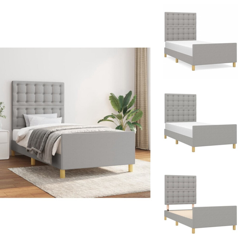 vidaXL Bedframe Met Hoofdeinde - Bedframes Met Hoofdeindes - Bed - Slaapmeubel - Bedframe zonder matras 100x200 cm stof lichtgrijs vidaXL Bedframe Met Hoofdeinde - Bedframes Met Hoofdeindes - Bed - Slaapmeubel - Bedframe zonder matras 100x200 cm stof lichtgrijs afbeelding 1