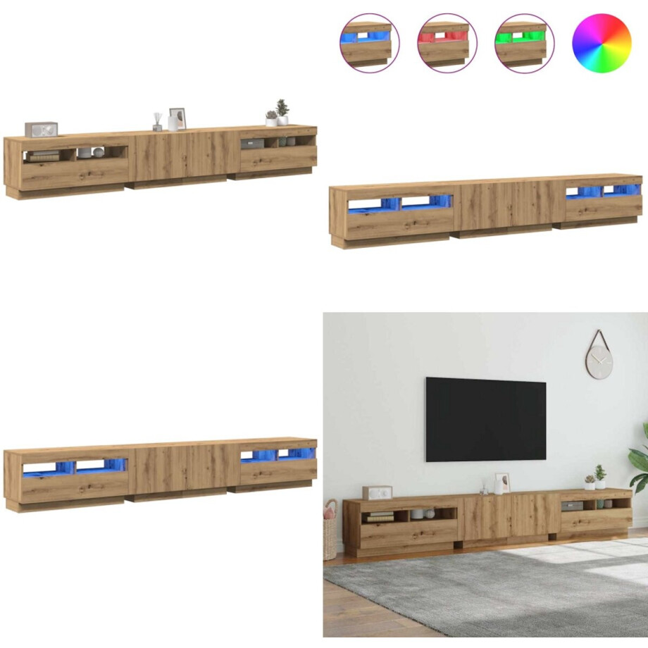 vidaXL Tv-meubel met LED 260x35x40 cm bewerkt hout artisanaal eiken - Tv-kast - Tv-kasten - Tv-standaard - Tv-meubel afbeelding 1