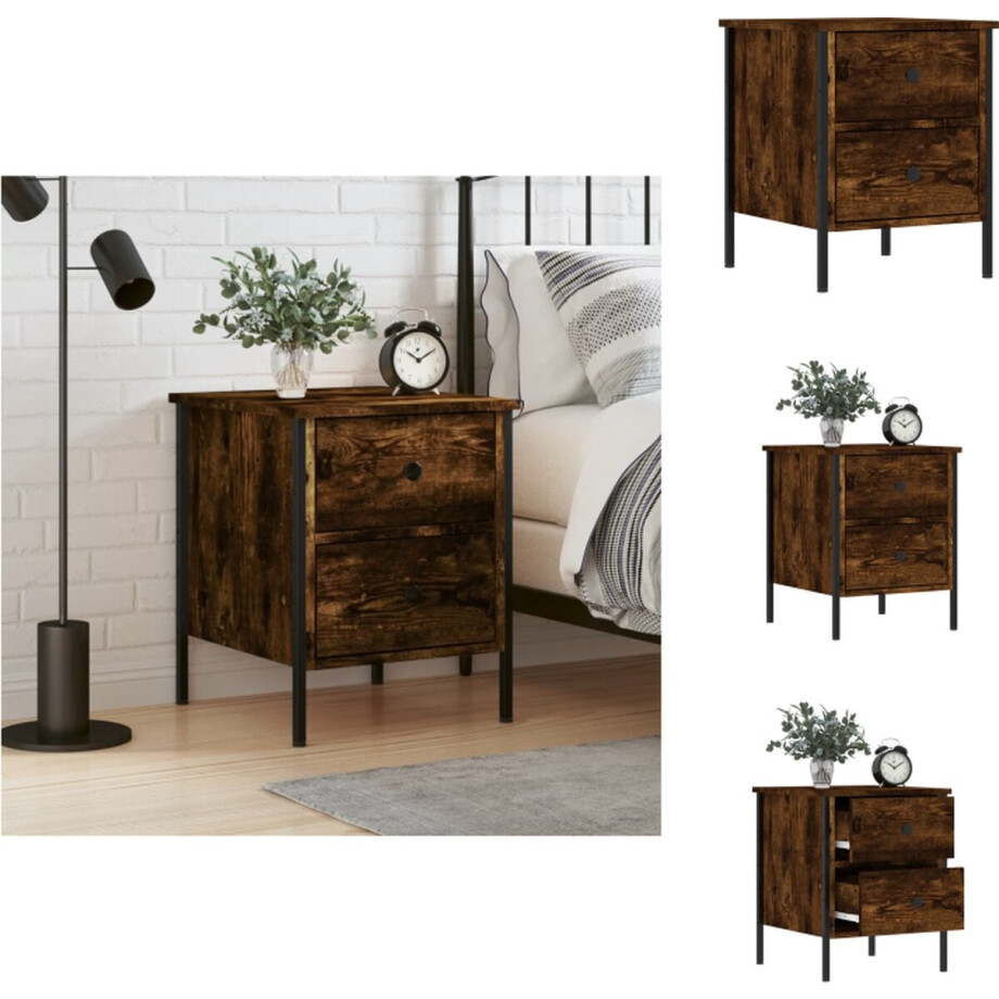 vidaXL - Nachtkastje - 40x42x50 - cm - bewerkt - hout - gerookt - eikenkleurig afbeelding 1
