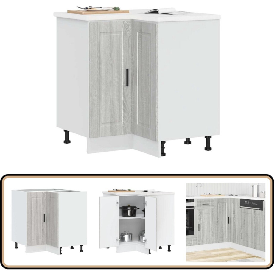 vidaXL Hoekonderkast Porto - Grijs Sonoma Eiken Keukenhoekonderkast - Hout Keuken - Grijze Keuken - Sonome Eiken - Keukenopslag vidaXL Hoekonderkast Porto - Grijs Sonoma Eiken Keukenhoekonderkast - Hout Keuken - Grijze Keuken - Sonome Eiken - Keukenopslag afbeelding 1