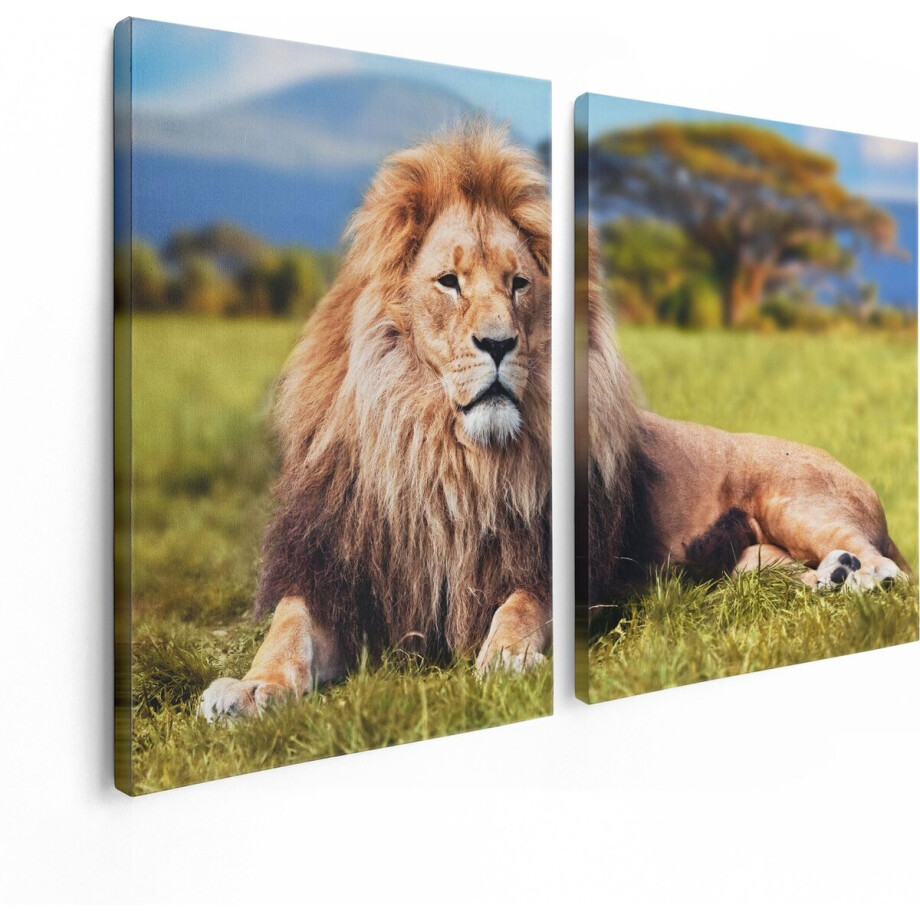 Artaza Canvas Schilderij Tweeluik Leeuw - 120x80 - Foto Op Canvas - Canvas Print afbeelding 1